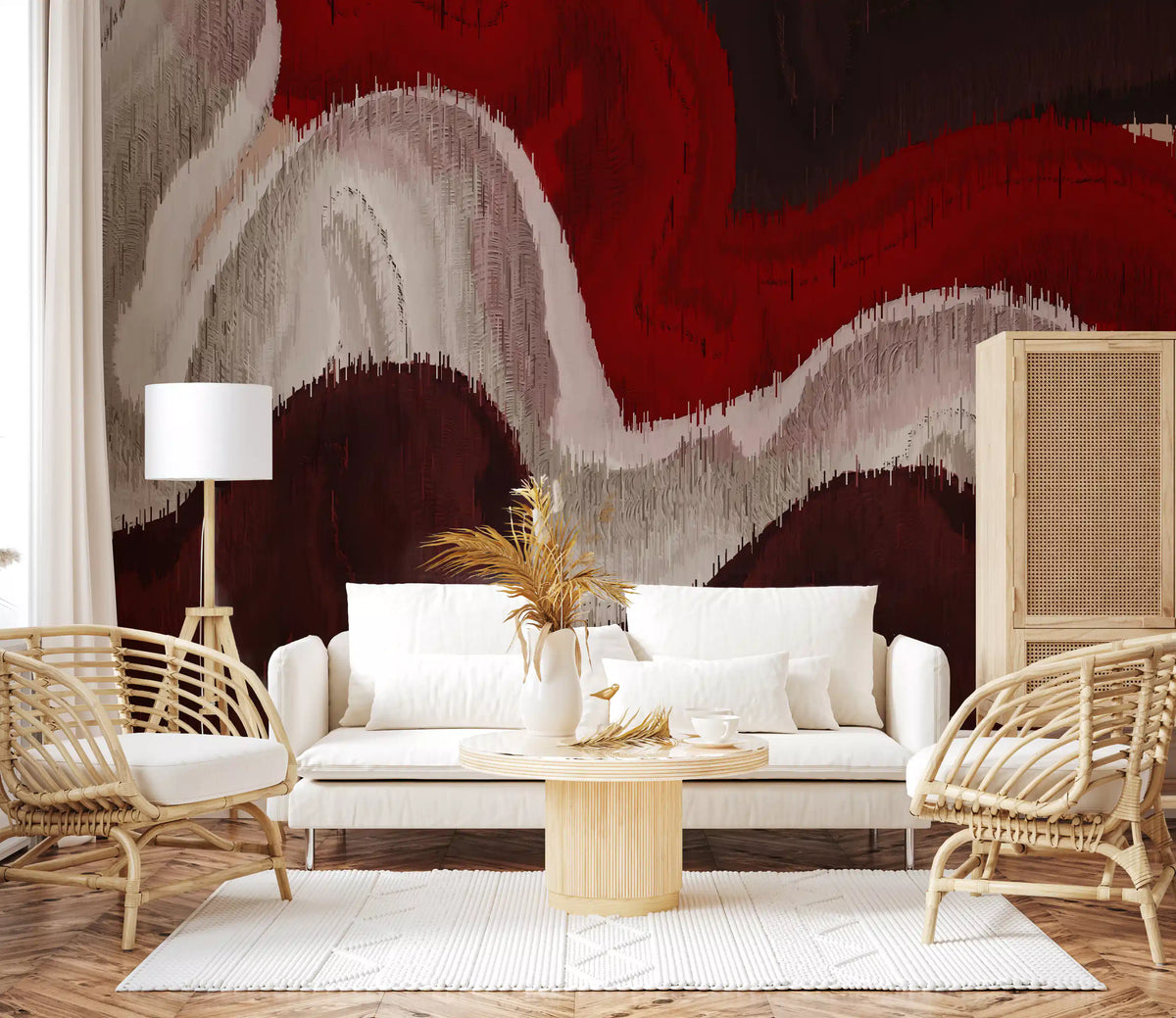 Crimson and Cream Flow Abstract Wall Mural
