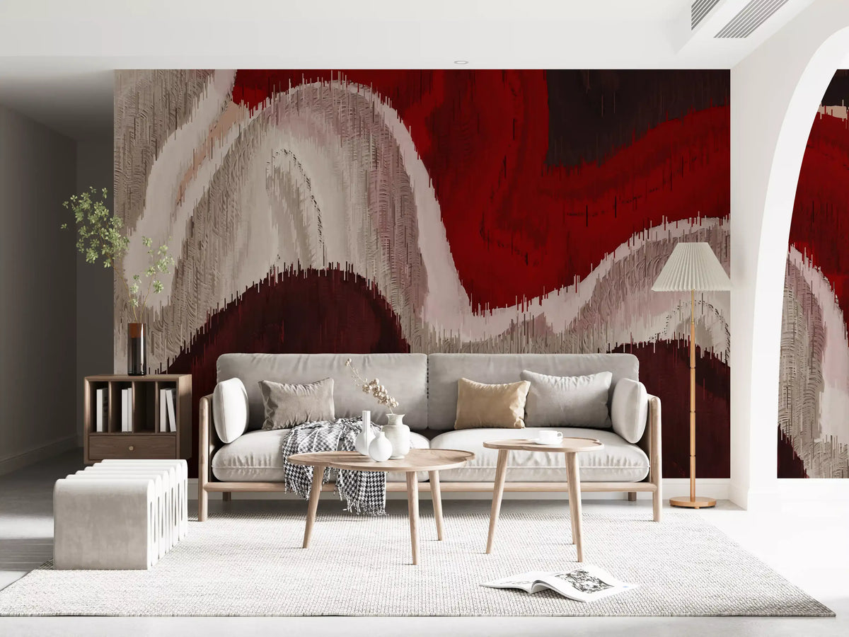 Crimson and Cream Flow Abstract Wall Mural