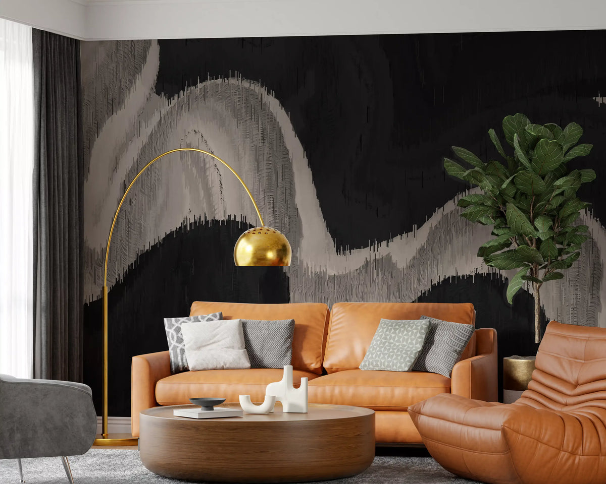 Charcoal Tonal Wave Abstract Wall Mural
