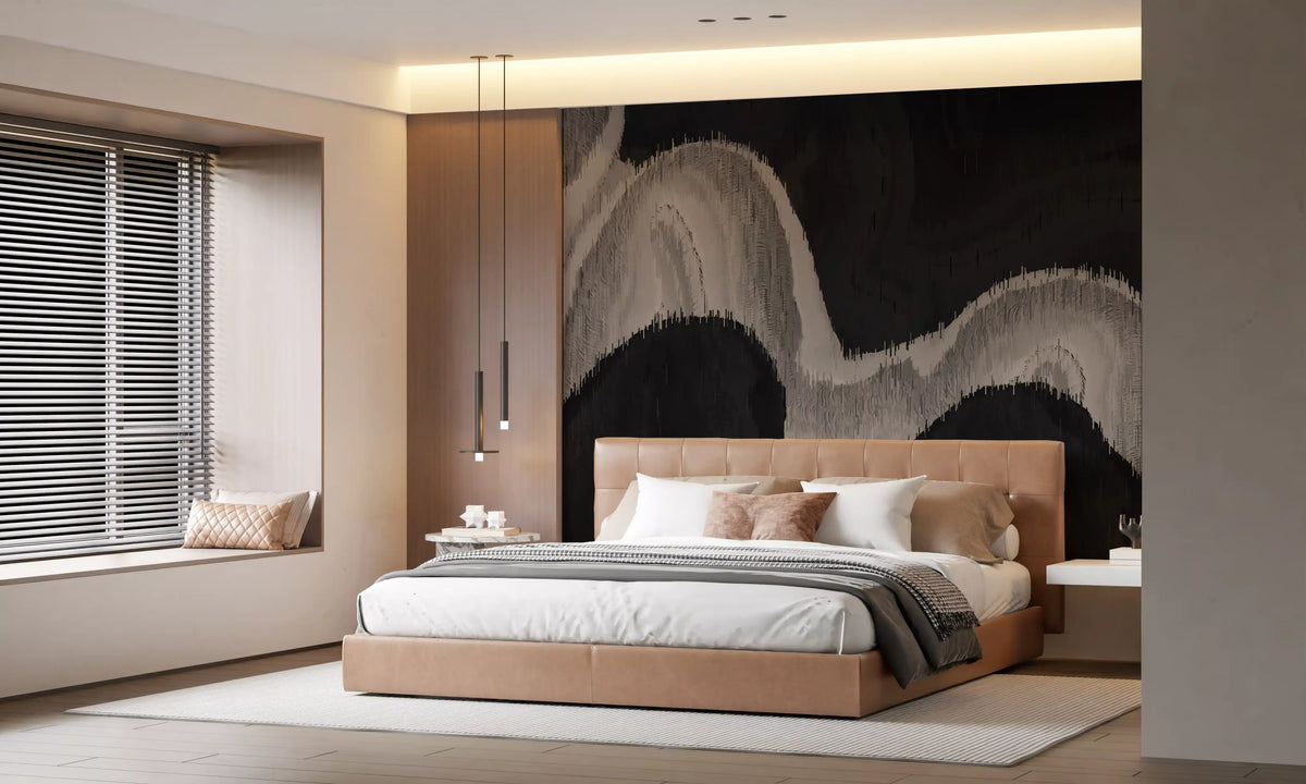 Charcoal Tonal Wave Abstract Wall Mural