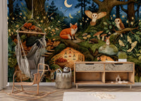 Nocturnal Forest Critters Sanctuary Wall Mural