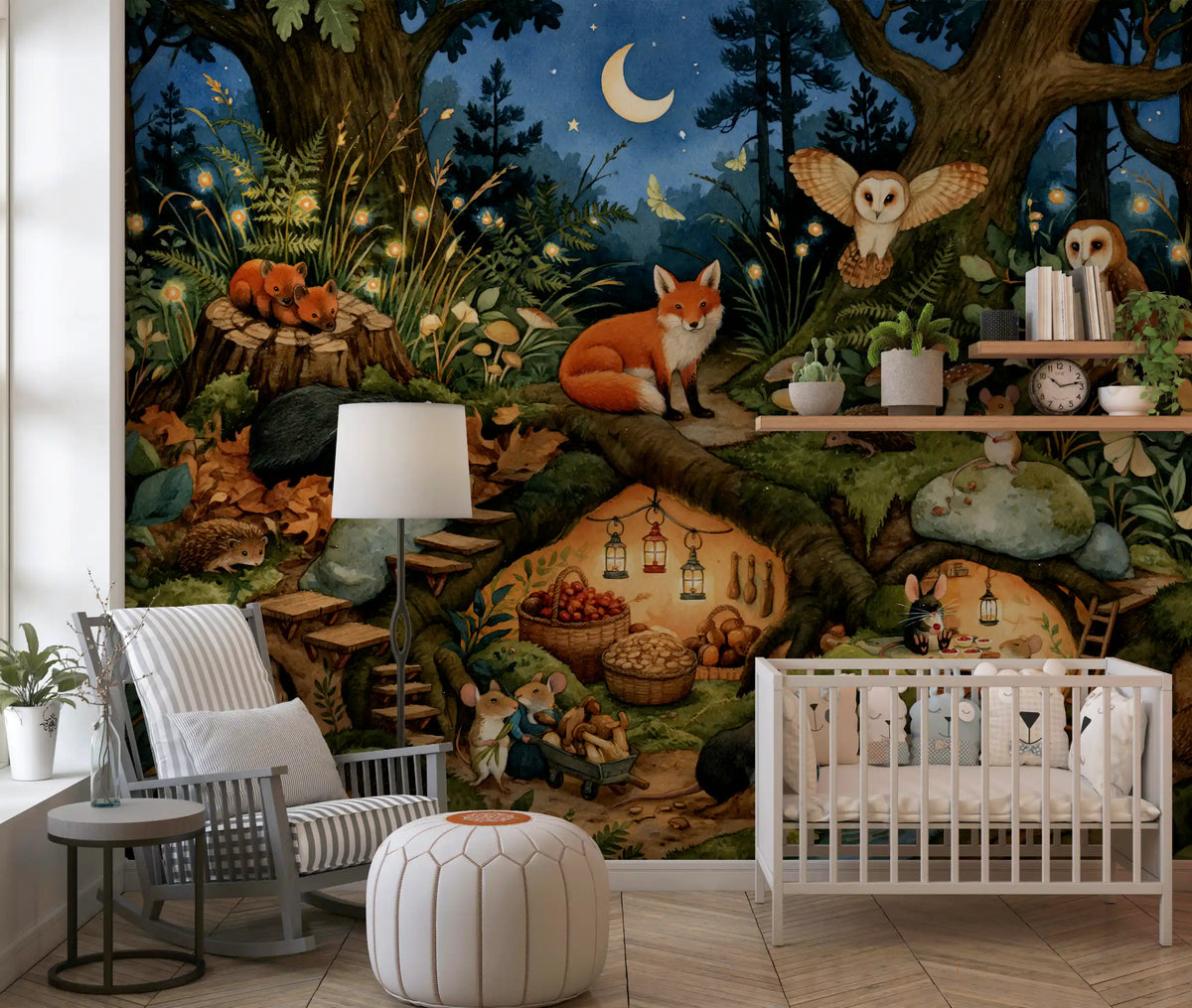 Nocturnal Forest Critters Sanctuary Wall Mural