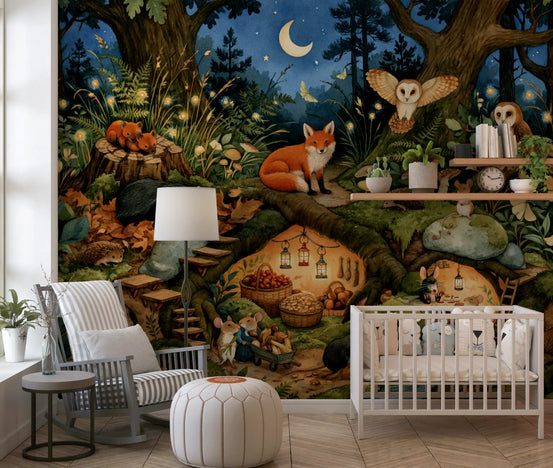Nocturnal Forest Critters Sanctuary Wall Mural