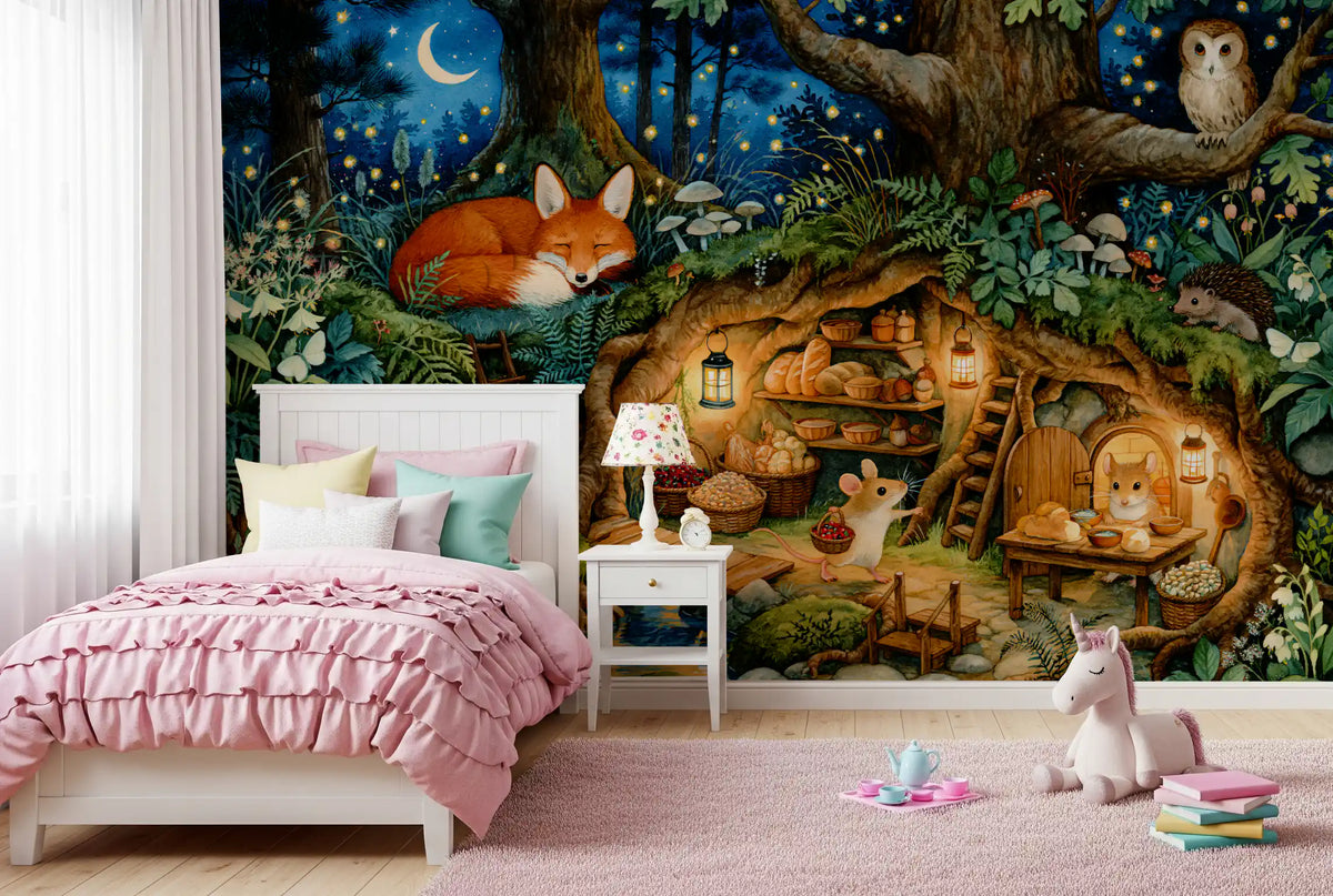 Enchanted Woodland Burrow Scene Wall Mural