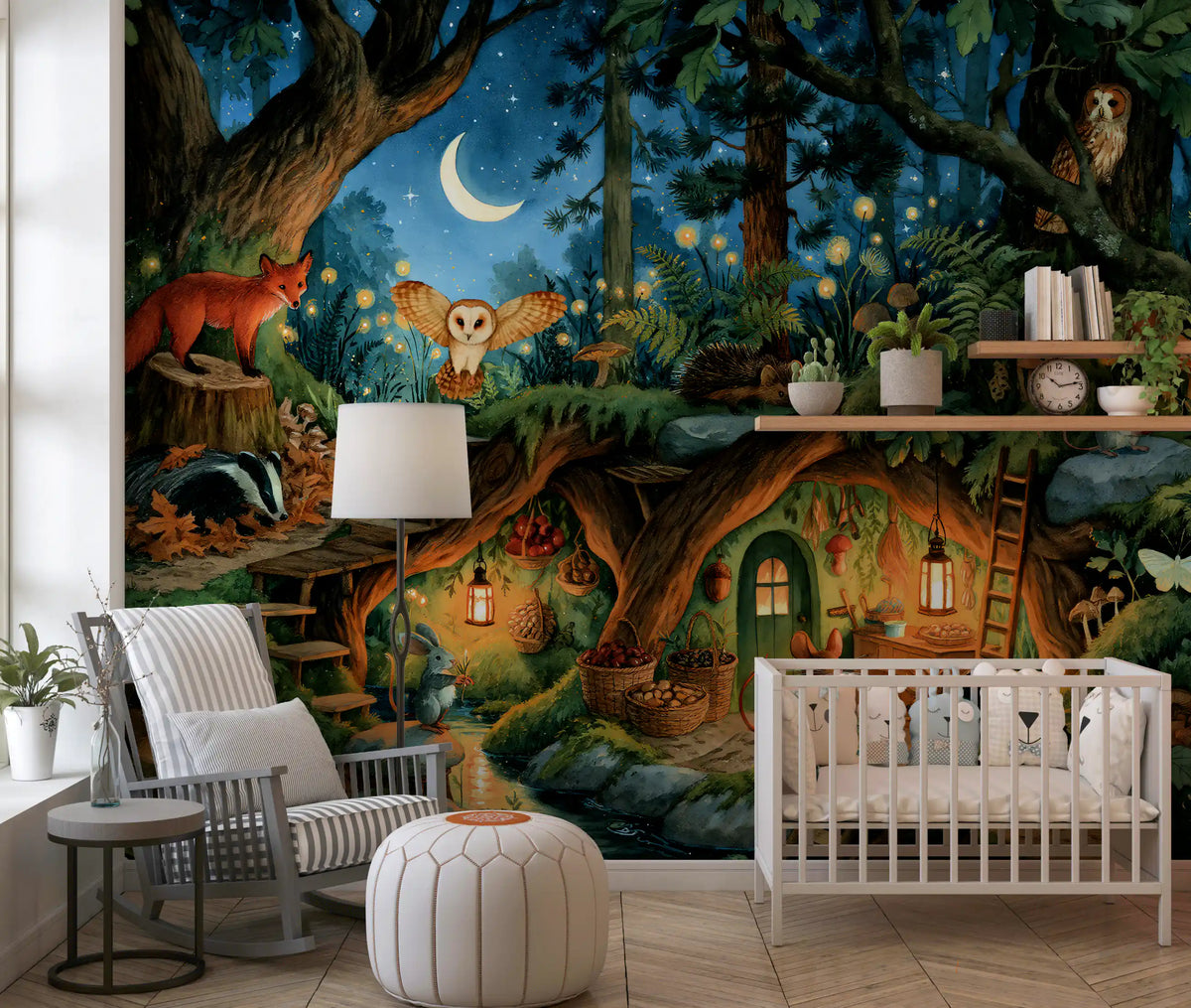 Nocturnal Forest Animal Gathering Wall Mural