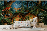 Nocturnal Forest Animal Gathering Wall Mural