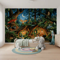 Nocturnal Forest Animal Gathering Wall Mural