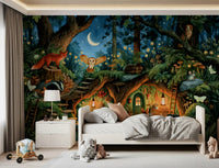 Nocturnal Forest Animal Gathering Wall Mural