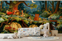 Enchanted Forest Friends Night Walk With Lanterns Wall Mural