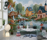 Woodland Friends Village Adventure Wall Mural