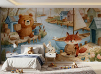 Friendly Woodland Friends at the Docks Wall Mural
