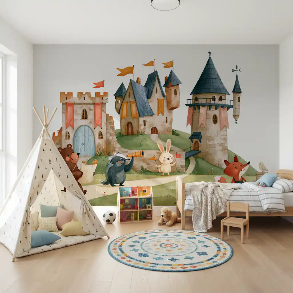 Woodland Friends on a Castle Adventure Wall Mural