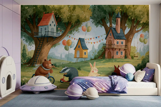Forest Friends Playtime Woodland Scene Wall Mural