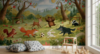 Woodland Meadow Animal Soccer Gathering Wall Mural