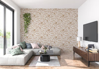Abstract Foliage Line Art in White and Tan Wallpaper⁠