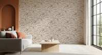 Abstract Foliage Line Art in White and Tan Wallpaper⁠