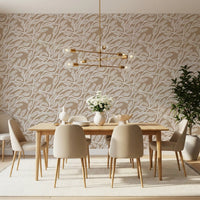 Abstract Foliage Line Art in White and Tan Wallpaper⁠
