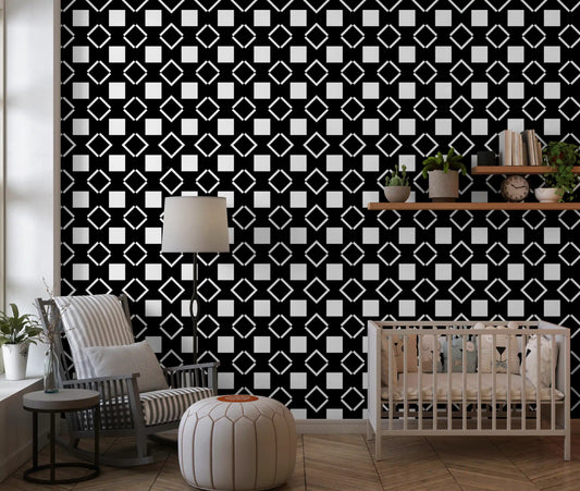 Minimalist Black and White Geometric Grid Wallpaper⁠