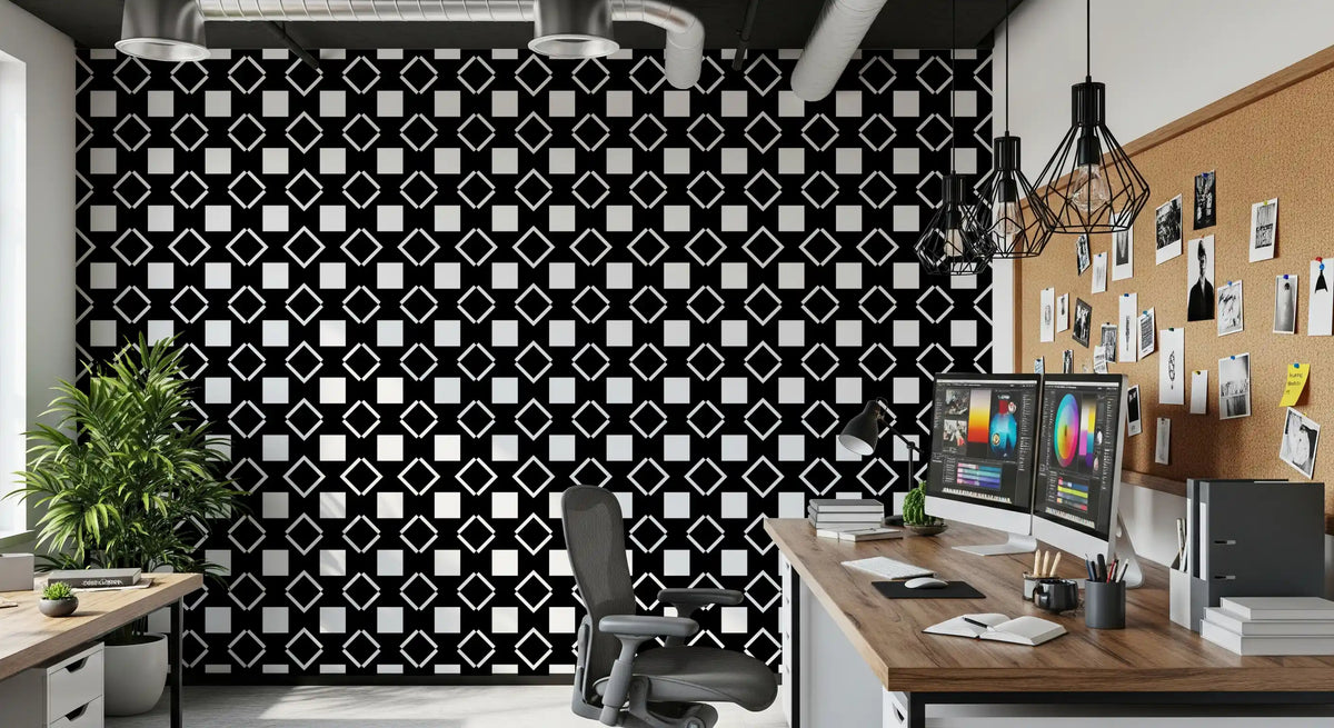 Minimalist Black and White Geometric Grid Wallpaper⁠