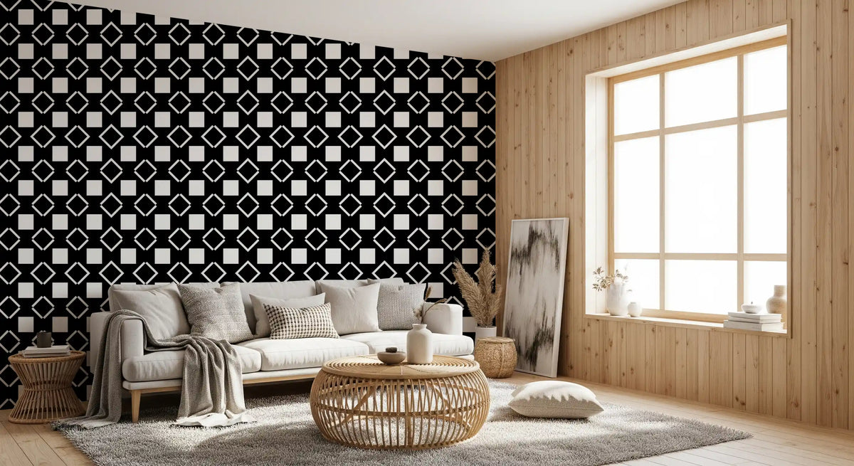 Minimalist Black and White Geometric Grid Wallpaper⁠