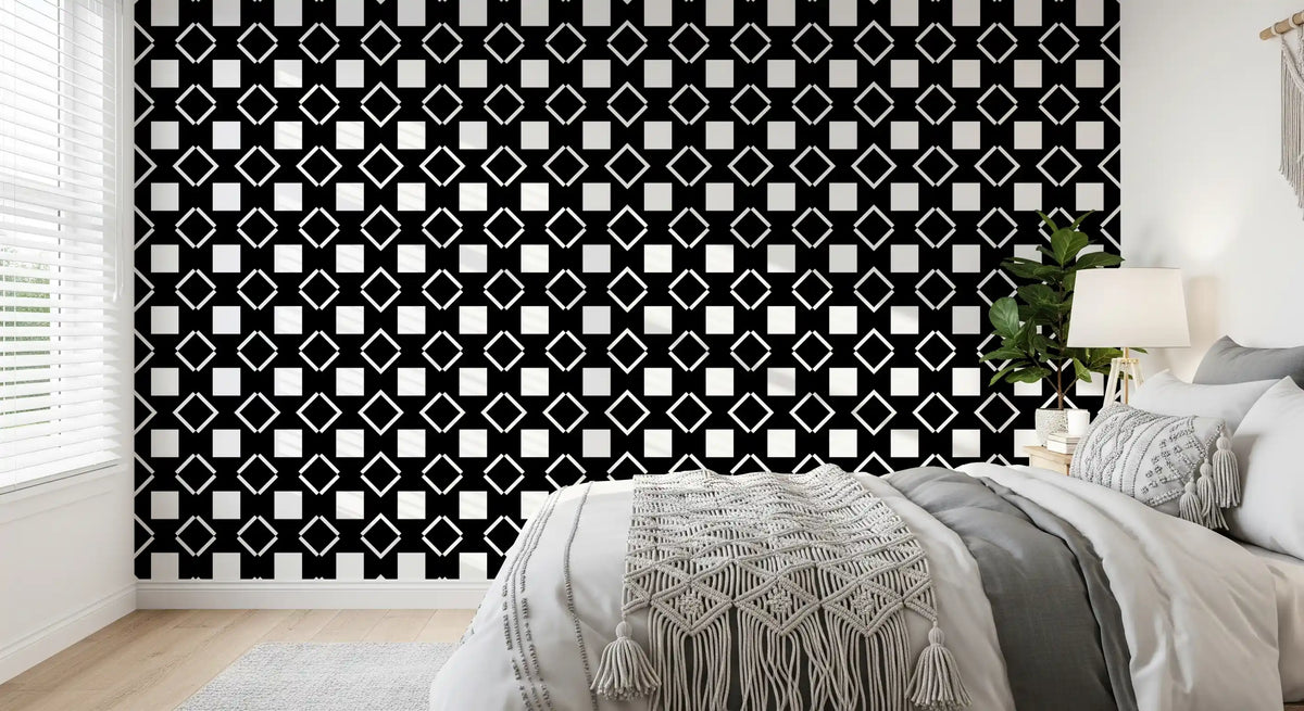 Minimalist Black and White Geometric Grid Wallpaper⁠