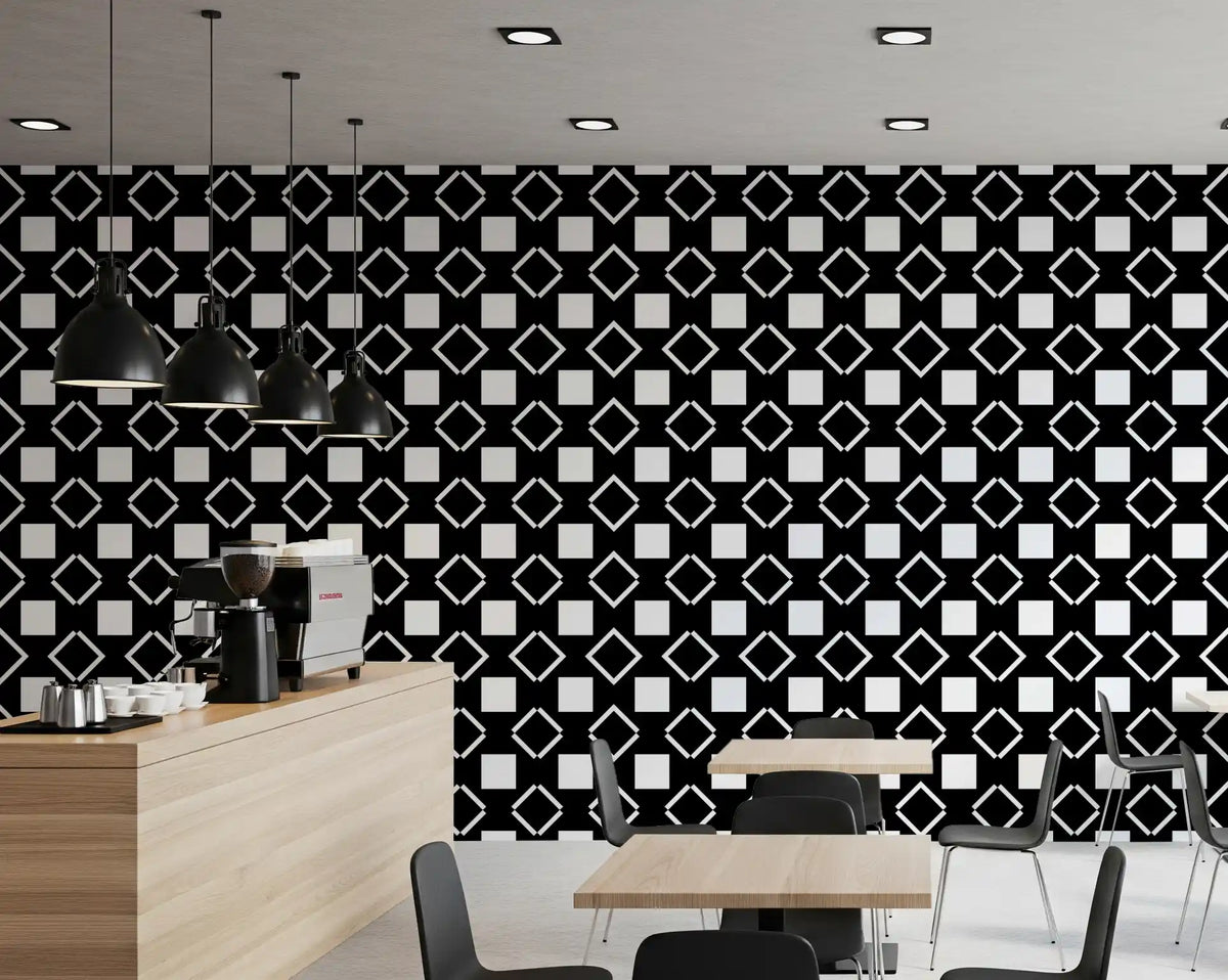 Minimalist Black and White Geometric Grid Wallpaper⁠