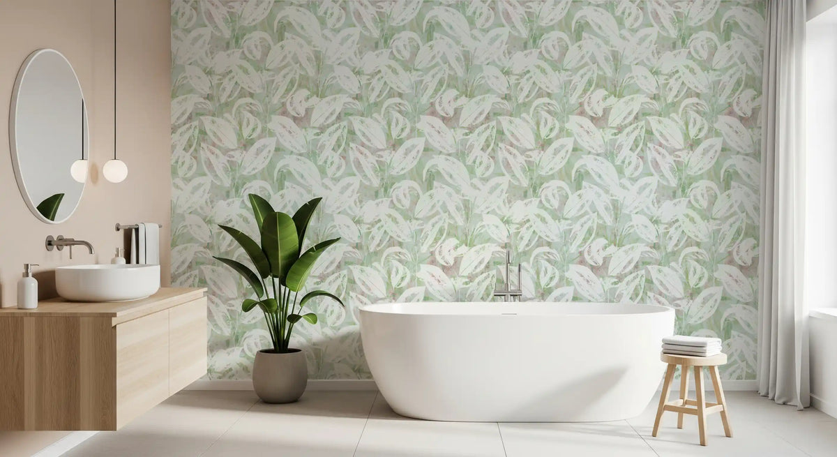 Abstract Painted Foliage in Sage Wallpaper⁠