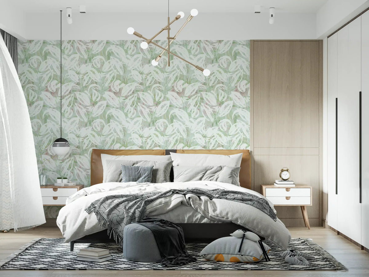 Abstract Painted Foliage in Sage Wallpaper⁠