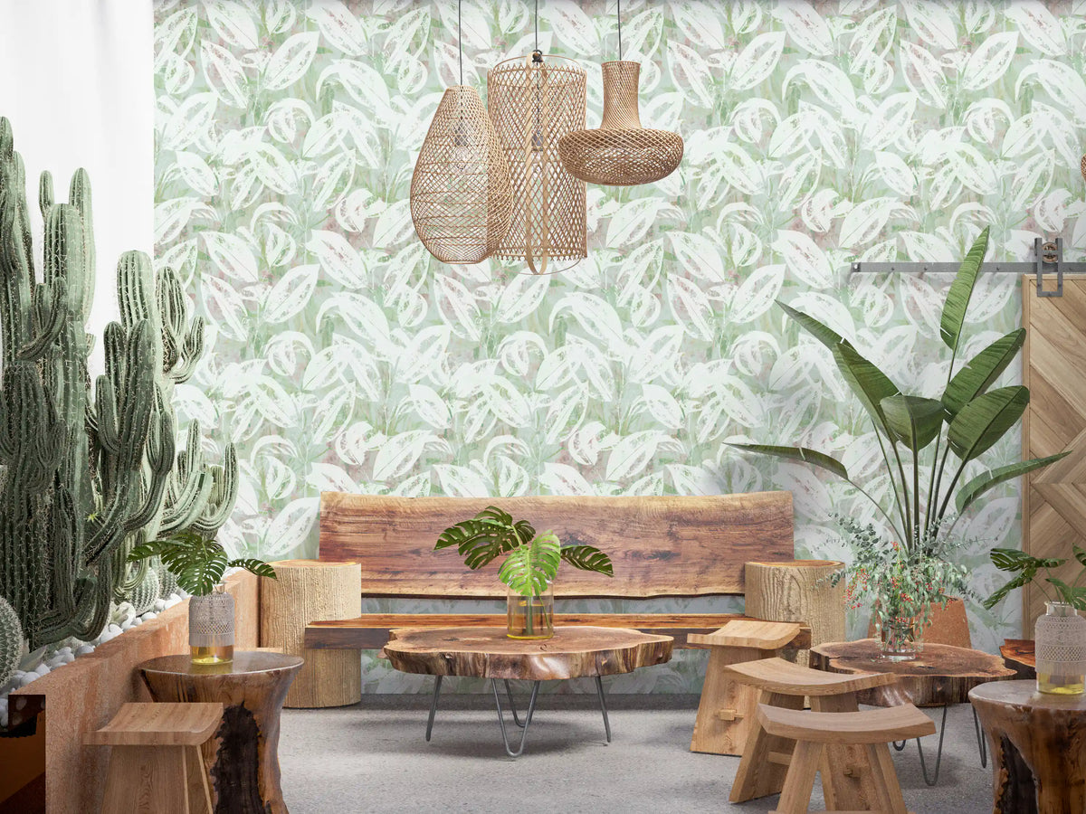 Abstract Painted Foliage in Sage Wallpaper⁠
