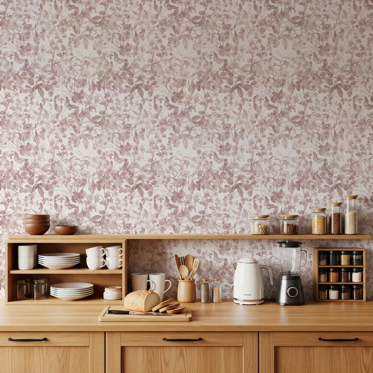 Blush Botanical Meadow Sketch Wallpaper⁠