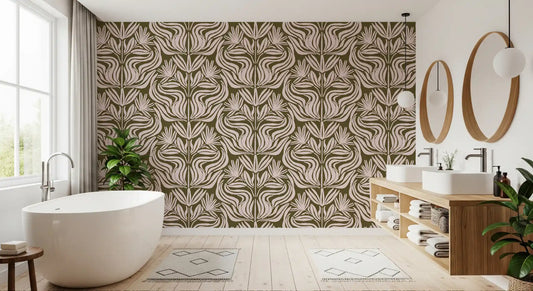 Olive and Blush Organic Abstract Botanical Pattern Wallpaper⁠