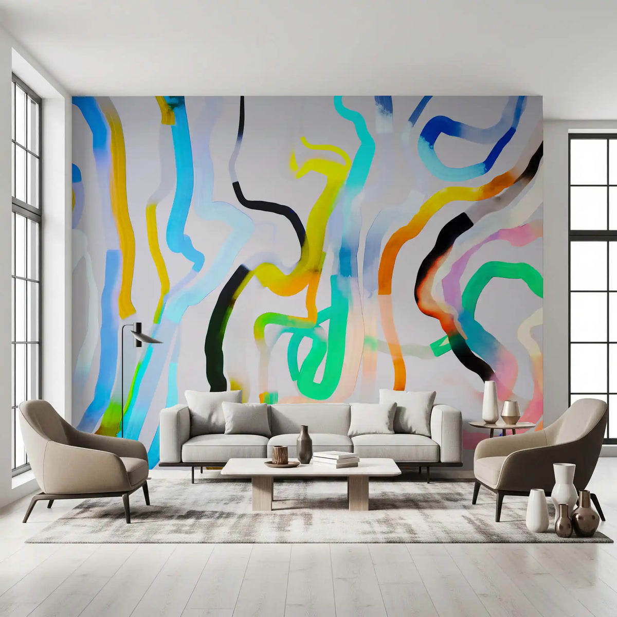 Vibrant Fluid Stroke Composition Wall Mural