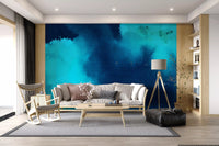 Deep Azure Watercolor Wash Wall Mural