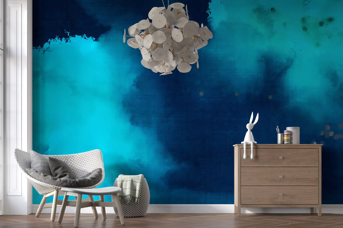 Deep Azure Watercolor Wash Wall Mural