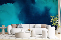 Deep Azure Watercolor Wash Wall Mural