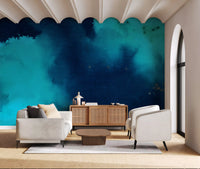 Deep Azure Watercolor Wash Wall Mural