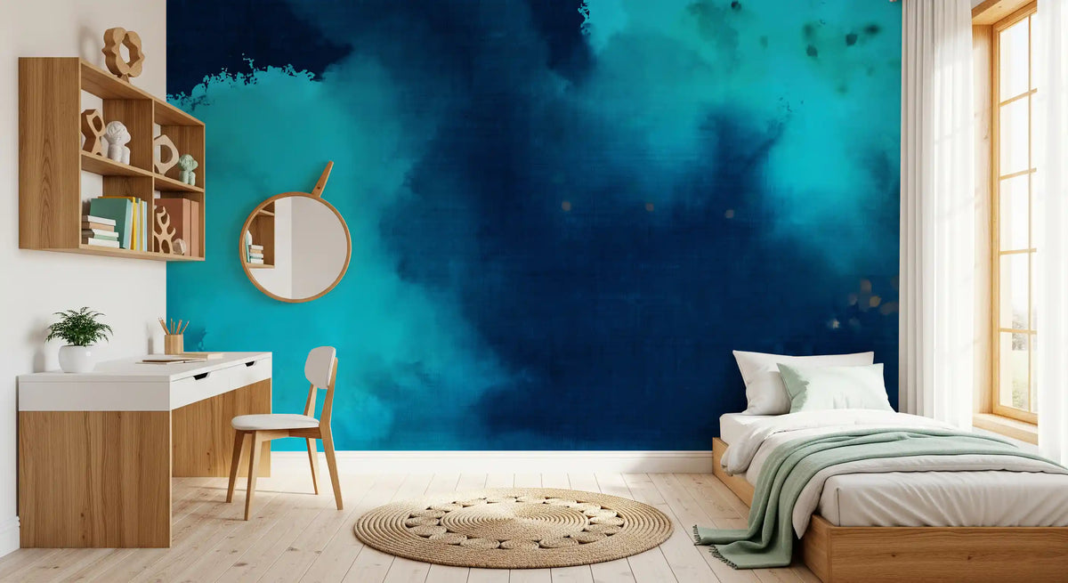 Deep Azure Watercolor Wash Wall Mural