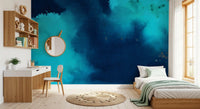 Deep Azure Watercolor Wash Wall Mural