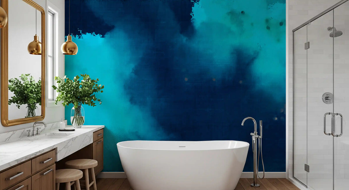 Deep Azure Watercolor Wash Wall Mural