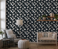 Minimalist Graphite Botanical Weave Wallpaper⁠