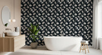 Minimalist Graphite Botanical Weave Wallpaper⁠