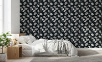 Minimalist Graphite Botanical Weave Wallpaper⁠