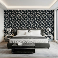 Minimalist Graphite Botanical Weave Wallpaper⁠
