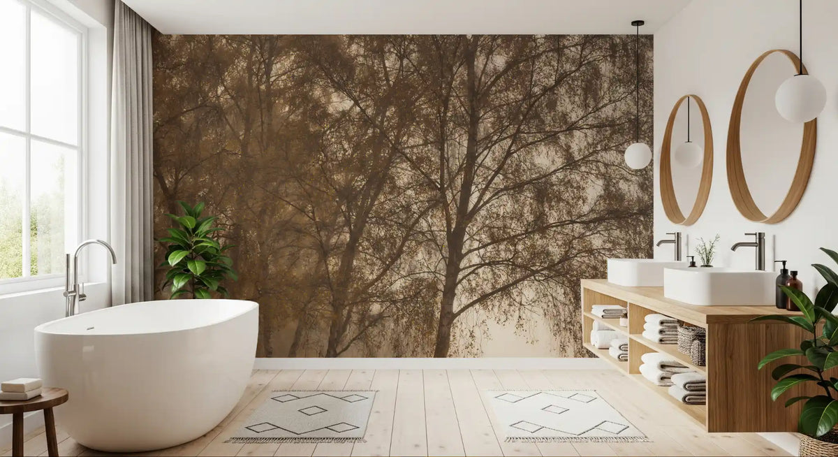 Golden Morning Mist Forest Wall Mural