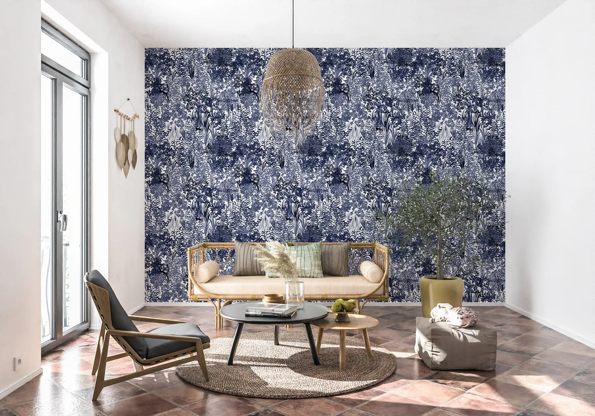Indigo Jungle Foliage Layering Wallpaper⁠