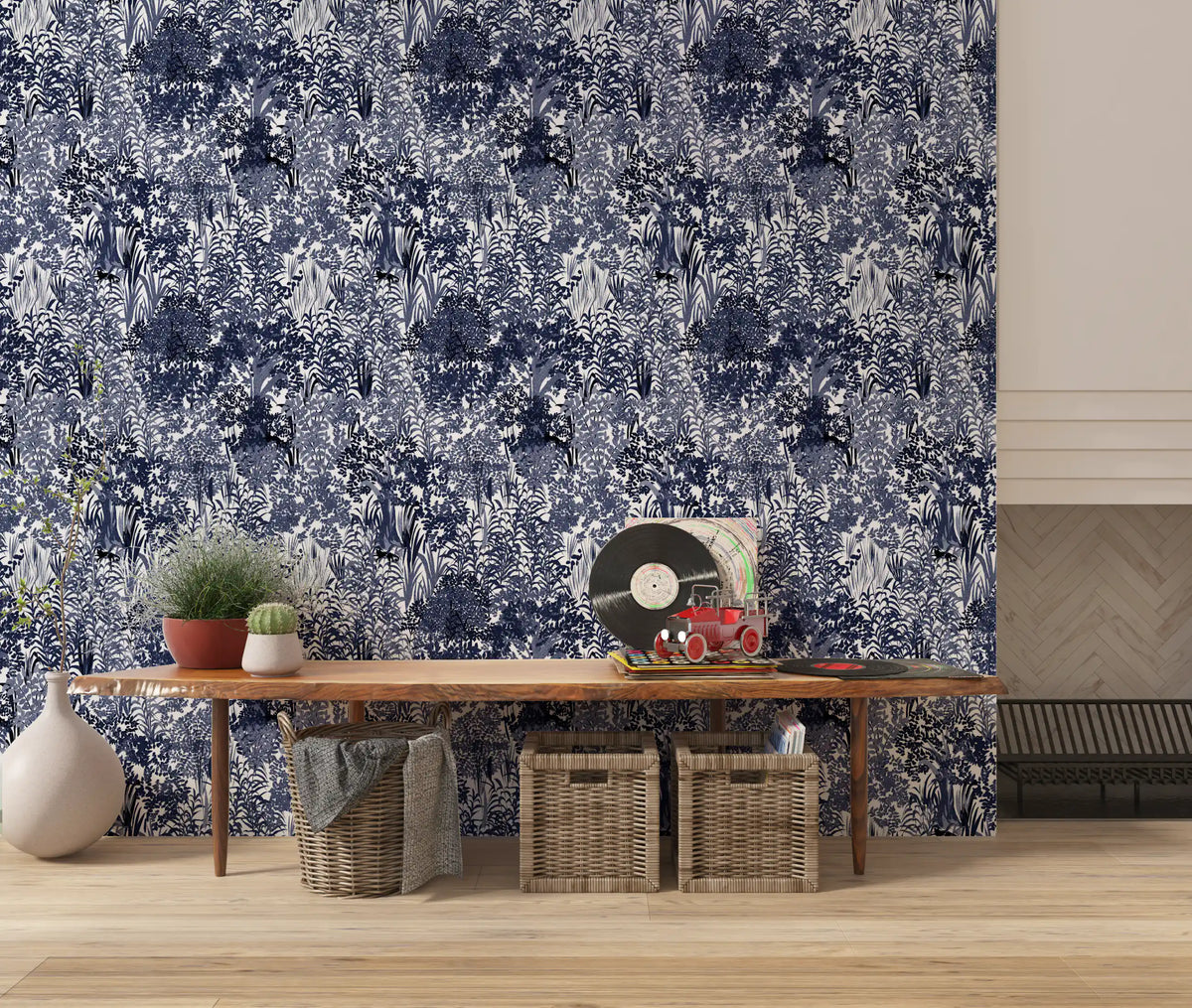 Indigo Jungle Foliage Layering Wallpaper⁠