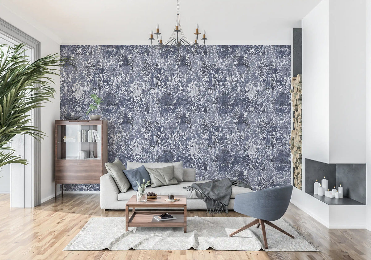 Indigo Jungle Foliage Layering Wallpaper⁠