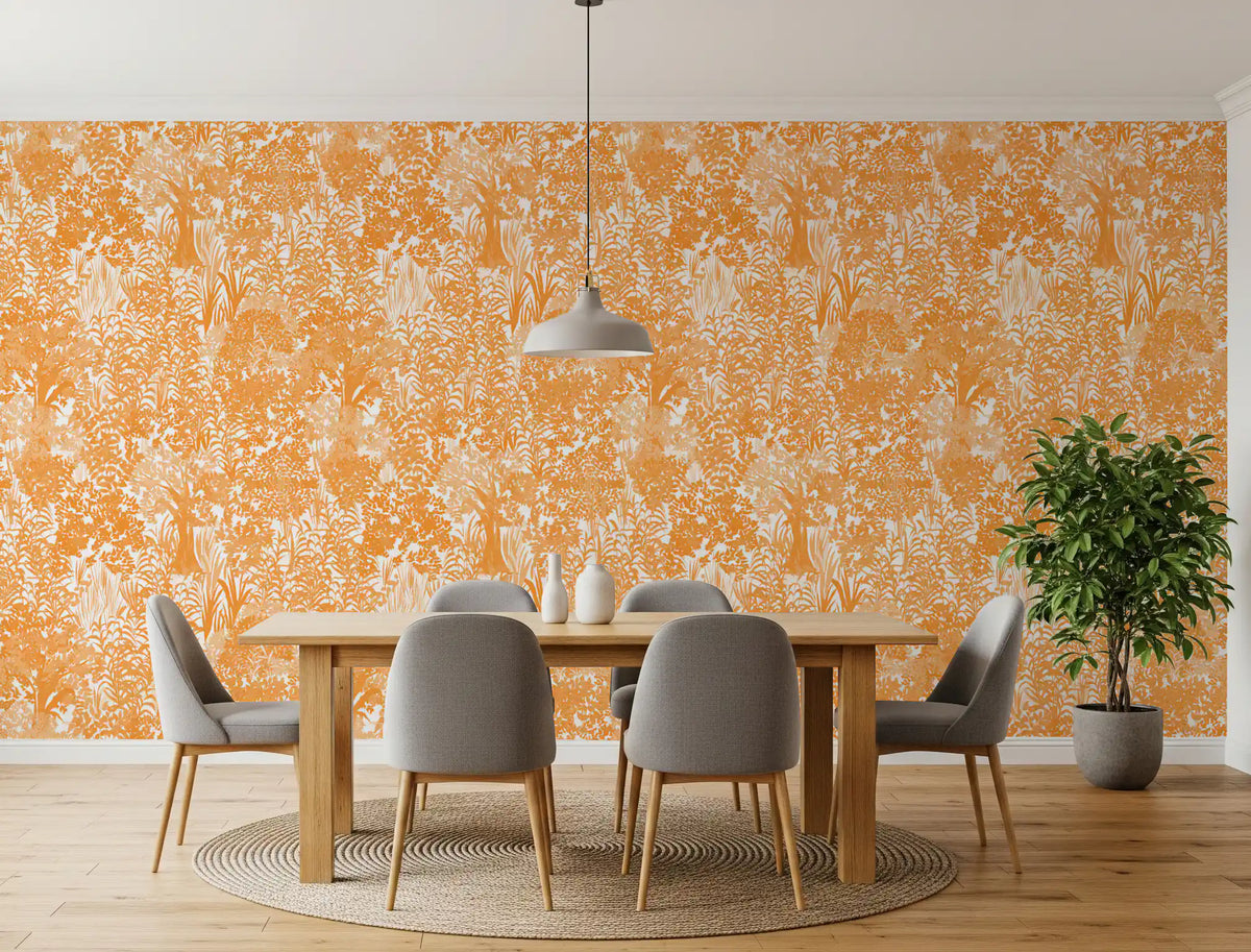 Orange Forest Silhouette Pattern Wallpaper⁠