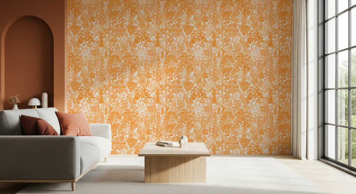 Orange Forest Silhouette Pattern Wallpaper⁠