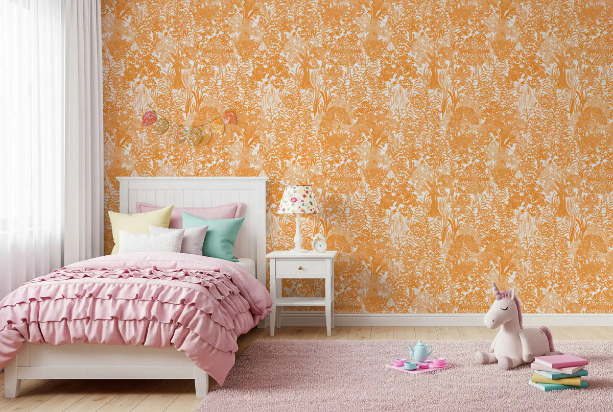 Orange Forest Silhouette Pattern Wallpaper⁠